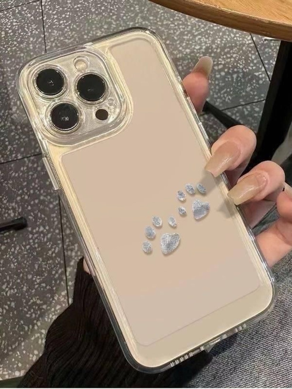 Clear Beige Paw-Print Protective Phone Case